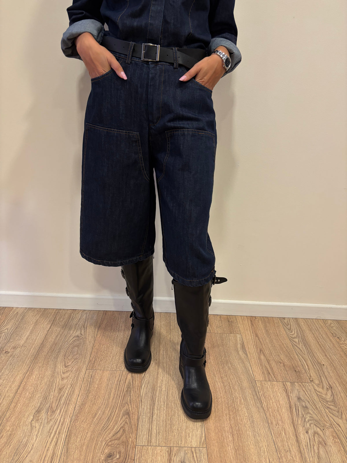 SUSY MIX - Bermuda in denim con cintura e cuciture laterali