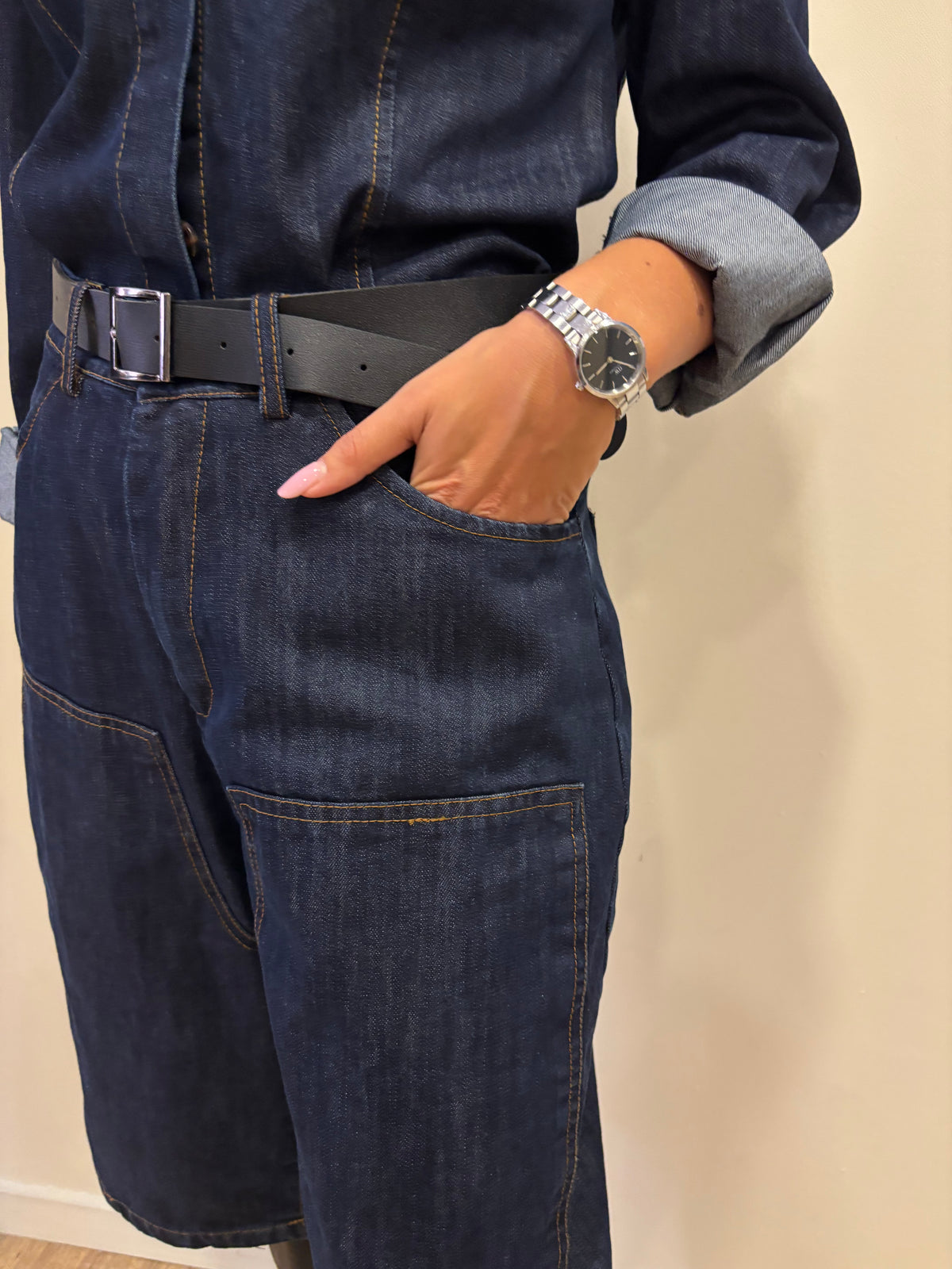 SUSY MIX - Bermuda in denim con cintura e cuciture laterali