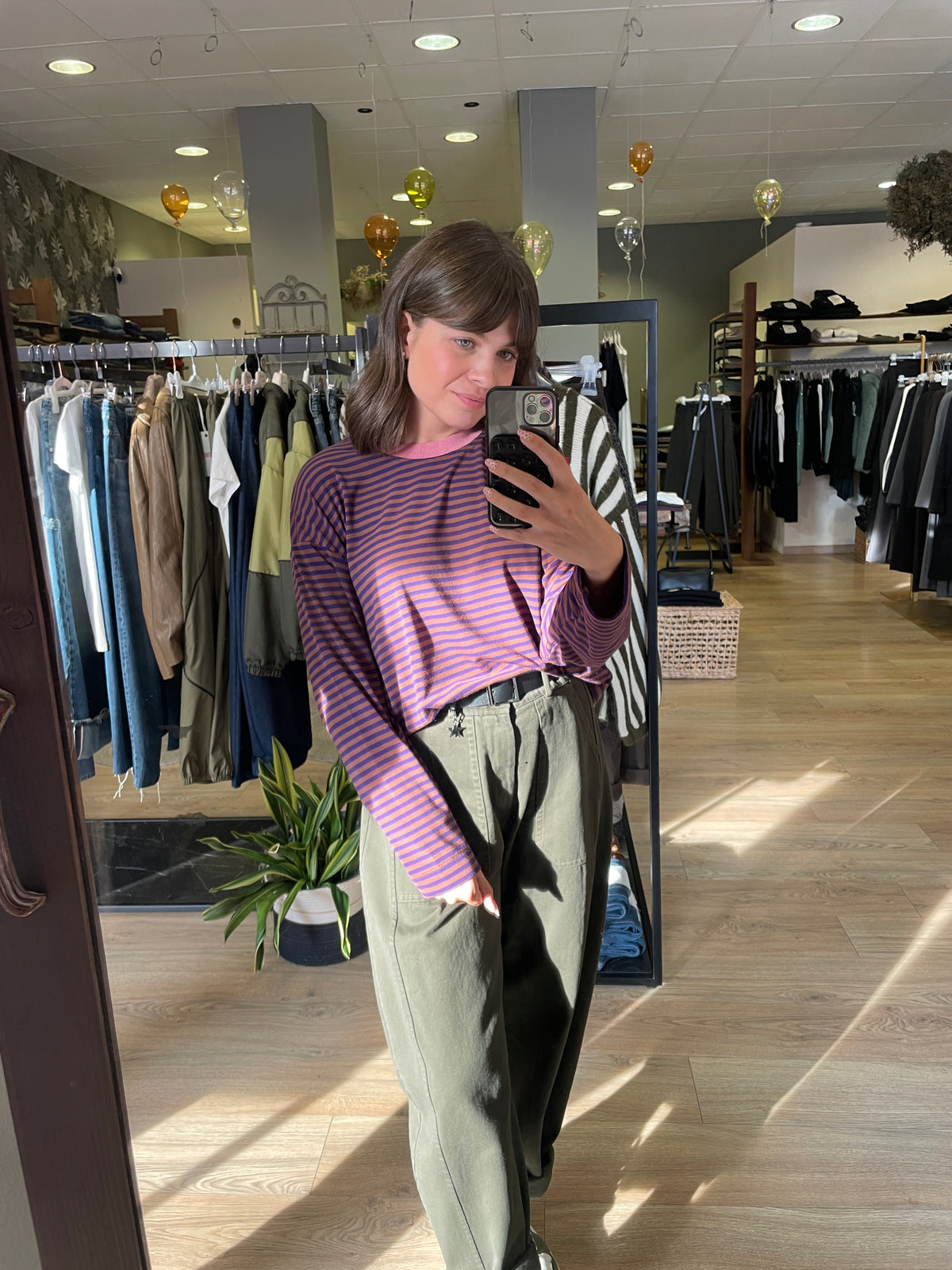 SUSY MIX - Maglia oversize a maniche lunghe e girocollo a righe color viola - più varianti