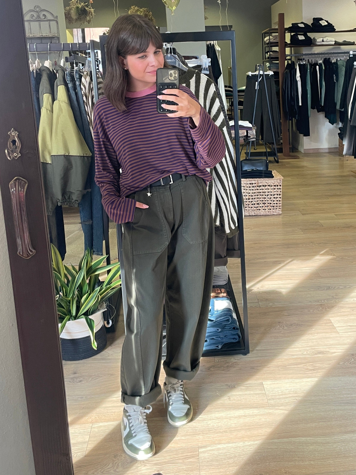 SUSY MIX - Pantalone Barrel fit color verde militare