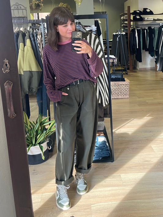 SUSY MIX - Pantalone Barrel fit color verde militare