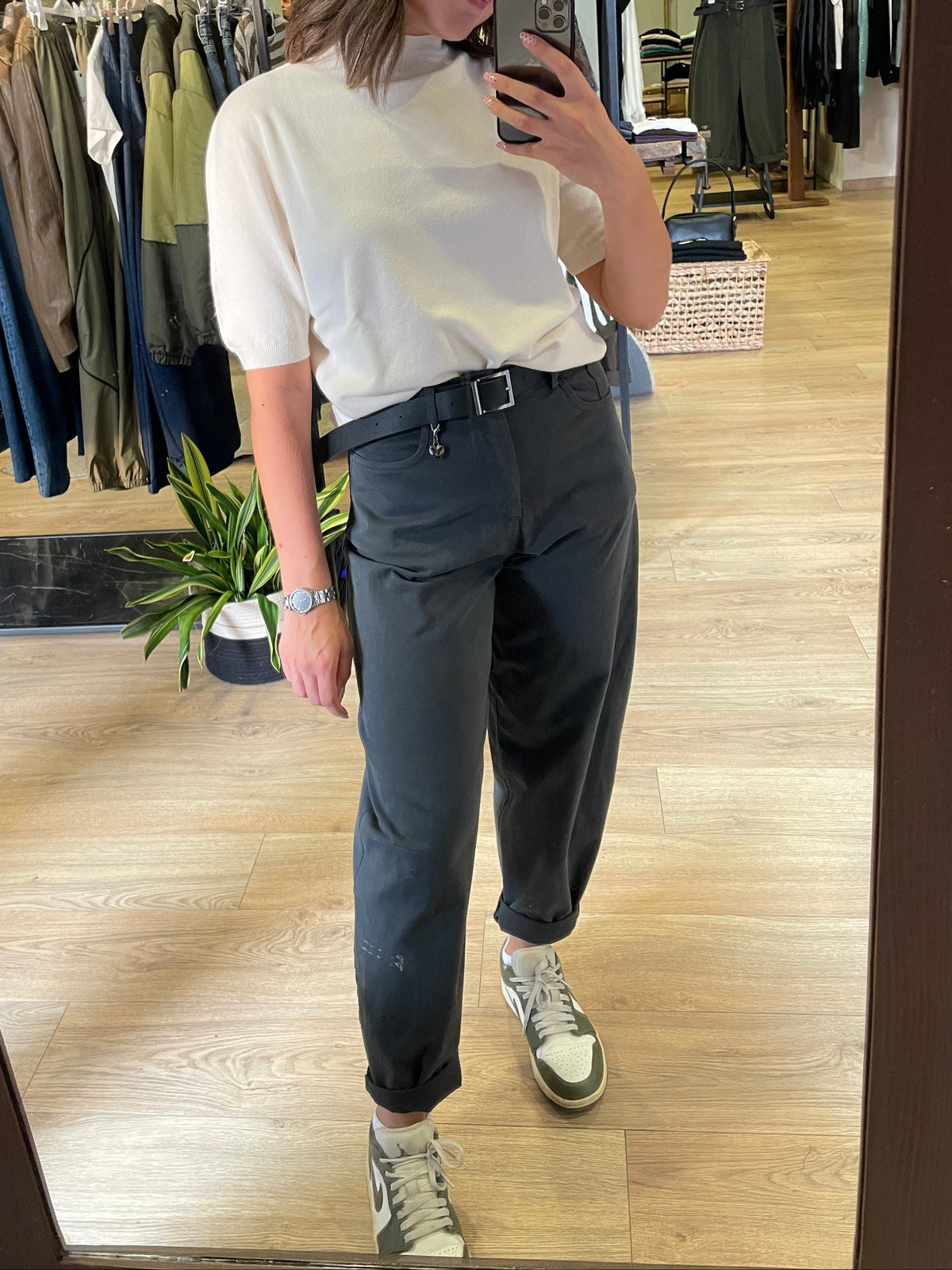 SUSY MIX - Pantalone baloon fit in cotone color piombo