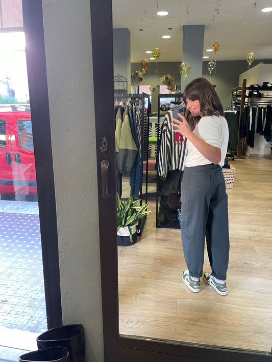SUSY MIX - Pantalone baloon fit in cotone color piombo