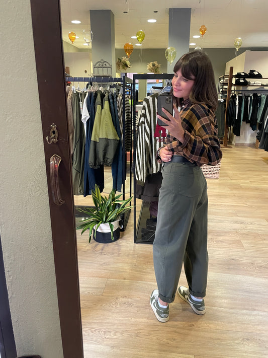 SUSY MIX - Pantalone baloon fit in cotone color militare