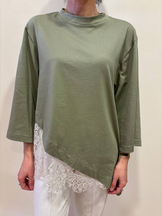 HAVEONE - Maglia con maniche a 3/4 asimmetrica con pizzo burro - più colori