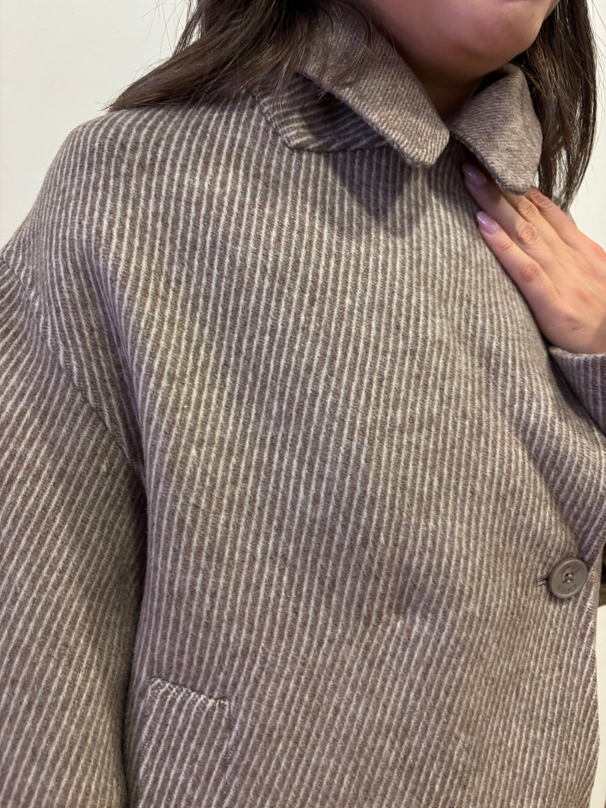 KAOS - Caban a scatola in misto lana e cashmere con colletto con pelliccia removibile color cammello