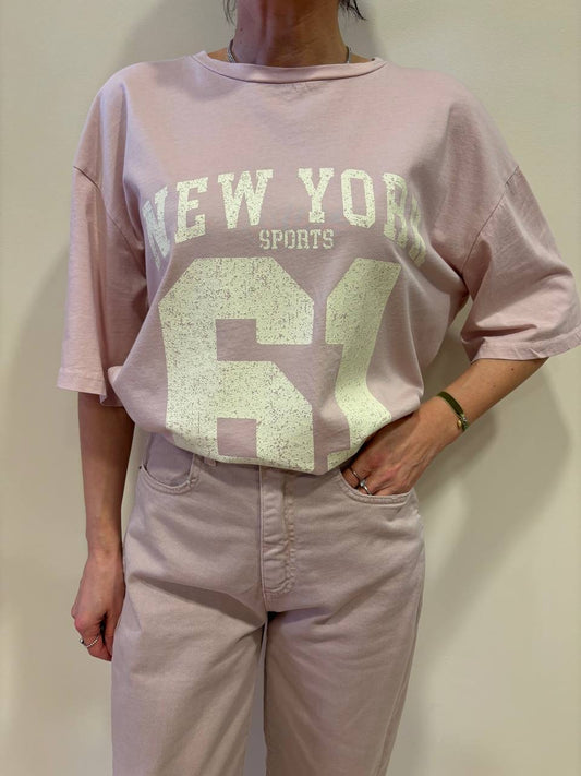 HAVEONE - T-shirt over rosa con dettaglio stampa