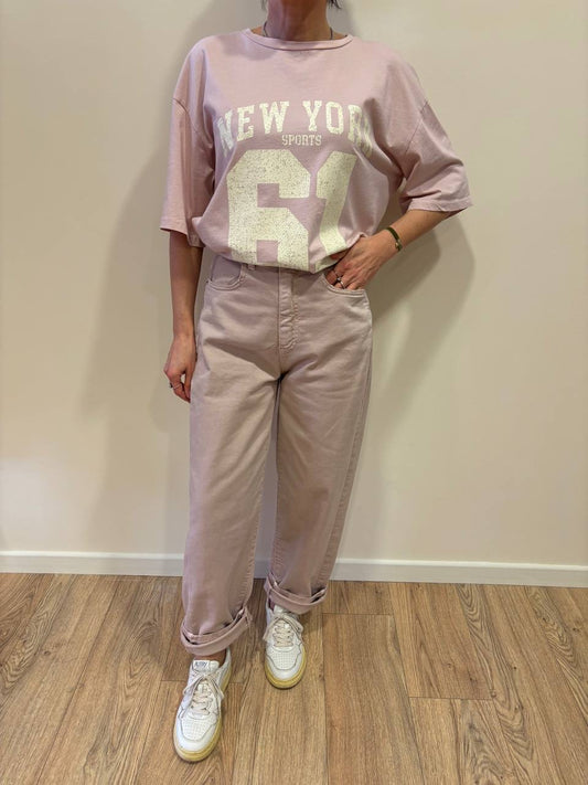 SOUVENIR - Jeans Tamara rosa a palazzo dritto