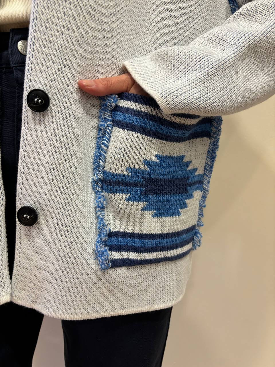 HAVEONE - Cardigan/giacchino azzurro con colletto e bottoni