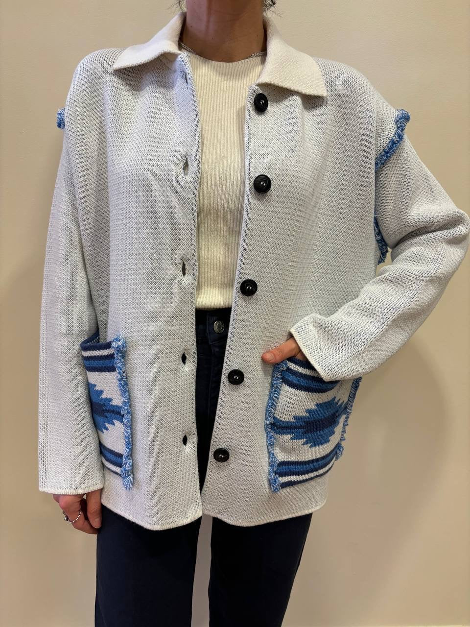 HAVEONE - Cardigan/giacchino azzurro con colletto e bottoni