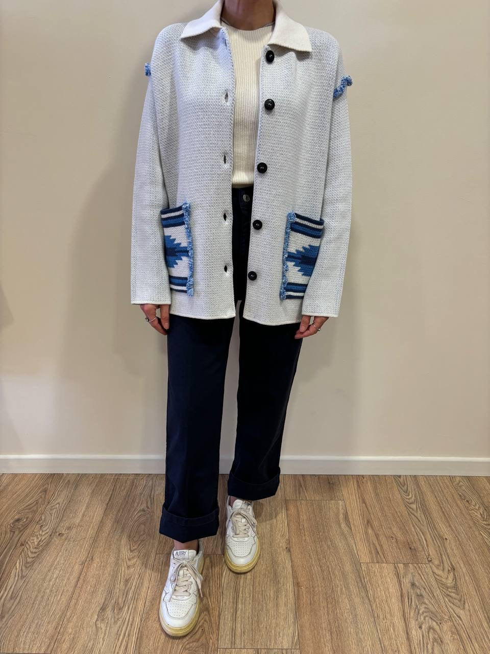 HAVEONE - Cardigan/giacchino azzurro con colletto e bottoni