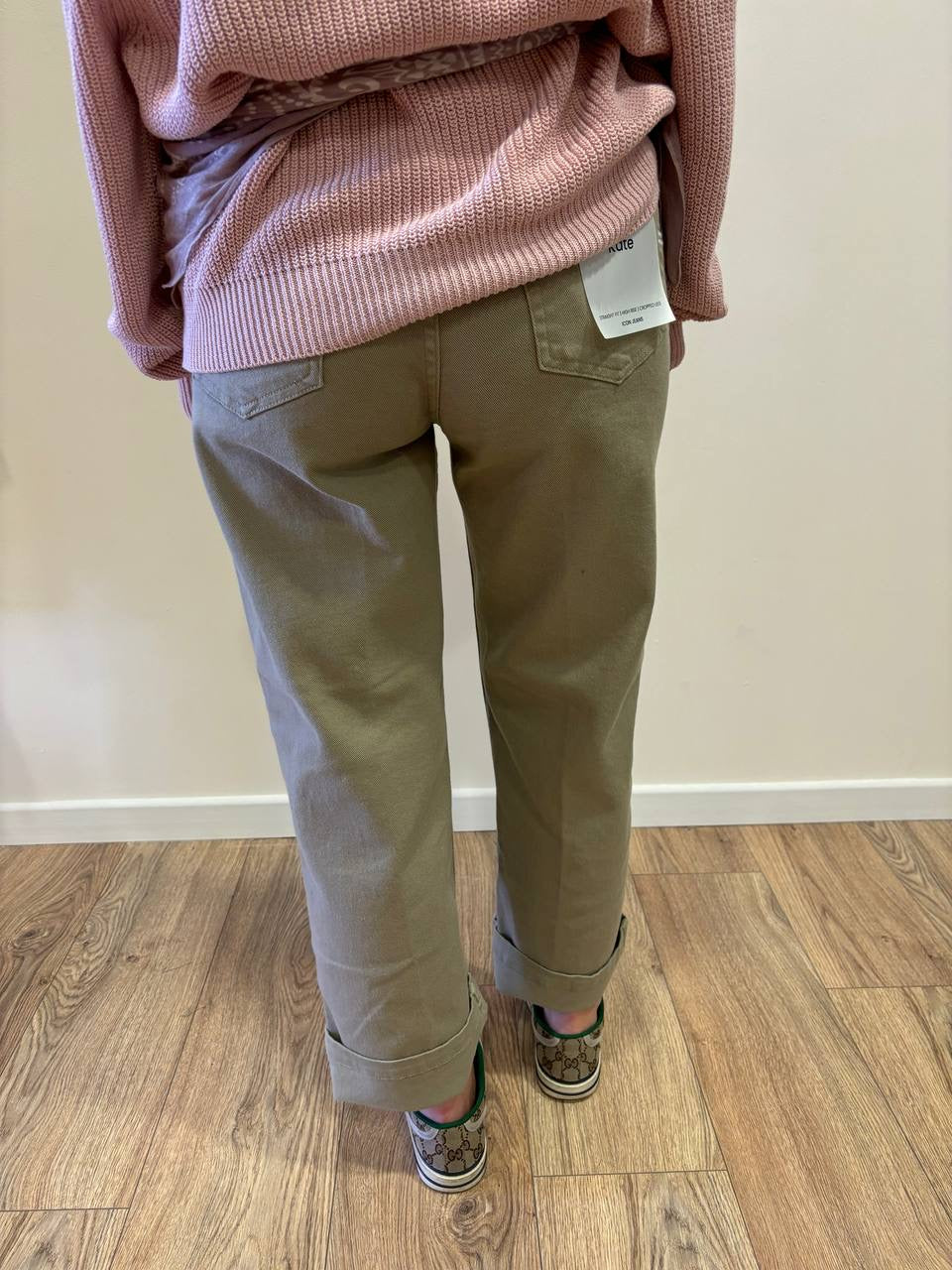 VICOLO - Jeans Kate color verde salvia a vita alta straight fit