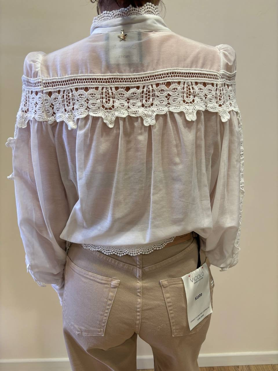 SOUVENIR - Camicia bianca in mussola di cotone e seta con dettaglio pizzo