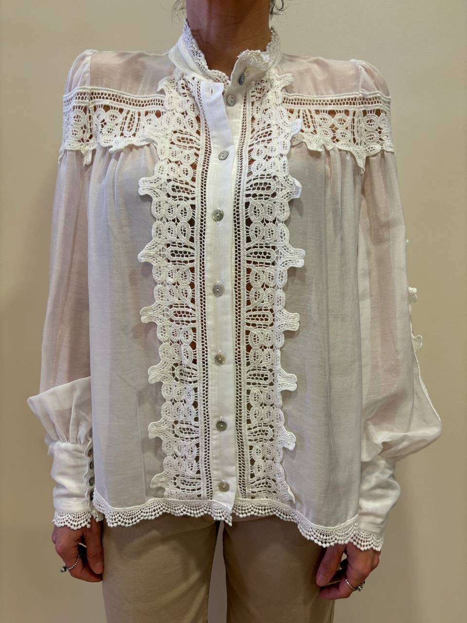 SOUVENIR - Camicia bianca in mussola di cotone e seta con dettaglio pizzo