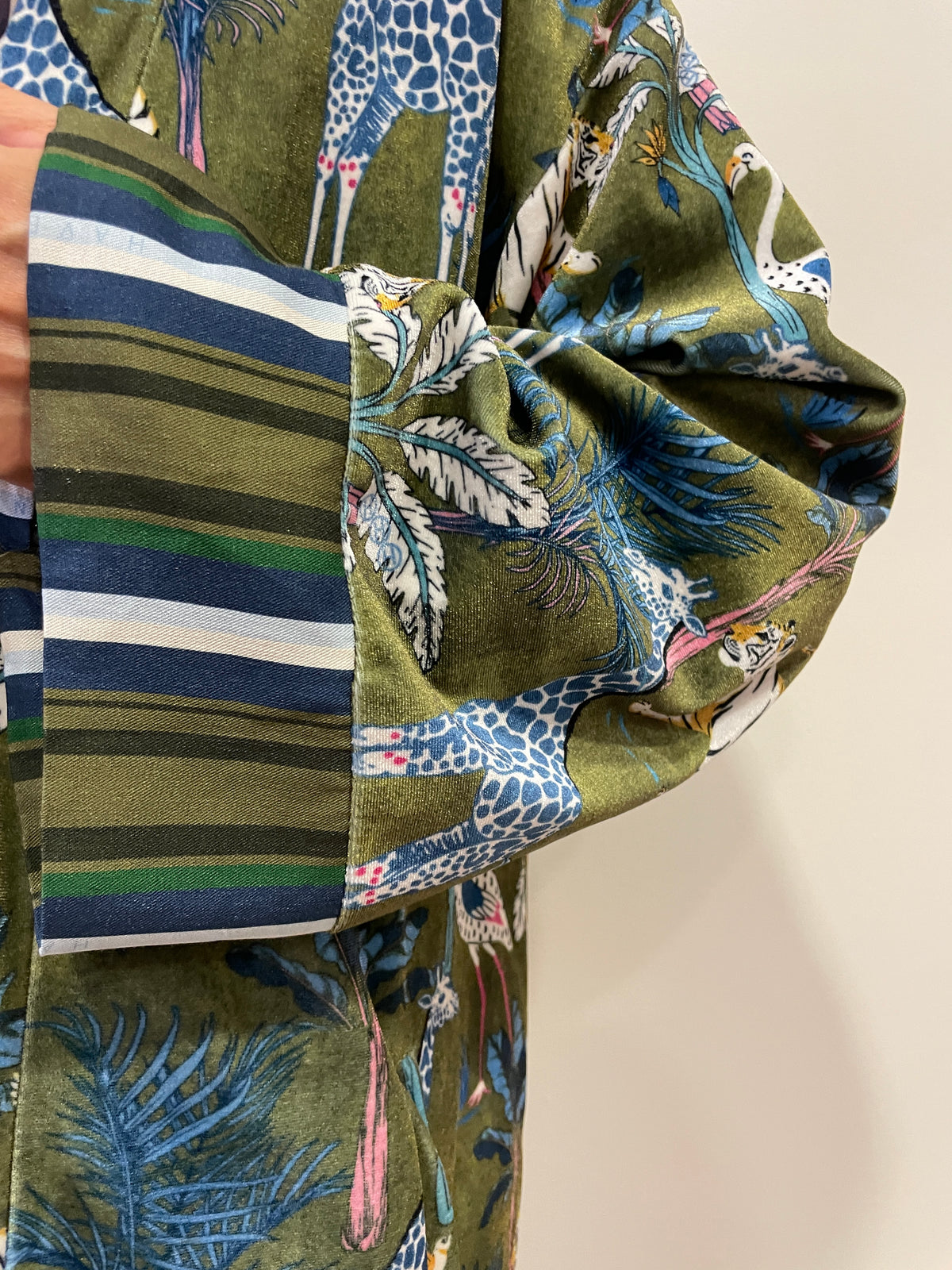 HAVEONE - Kimono in velluto in fantasia nomad verde e azzurro