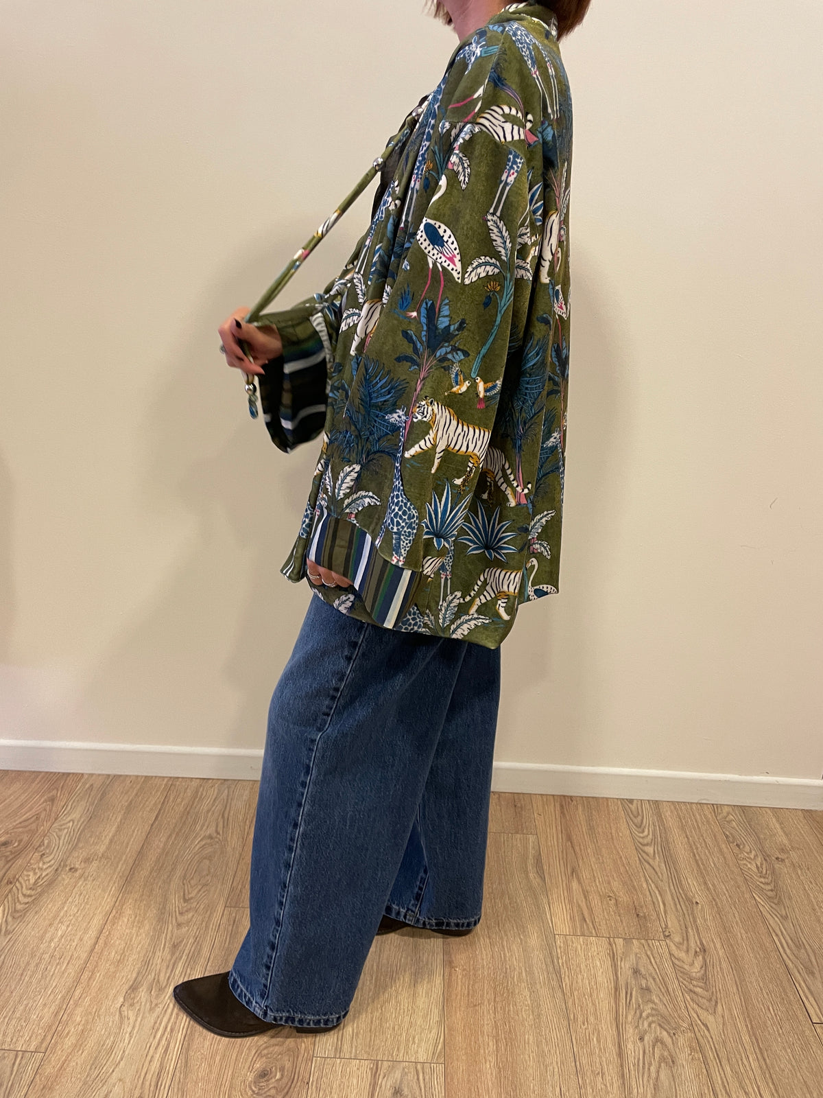 HAVEONE - Kimono in velluto in fantasia nomad verde e azzurro