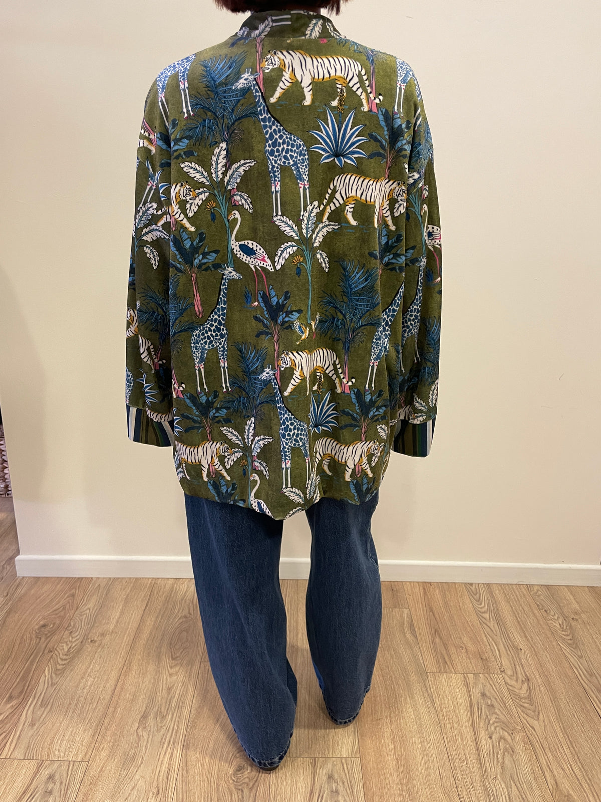 HAVEONE - Kimono in velluto in fantasia nomad verde e azzurro