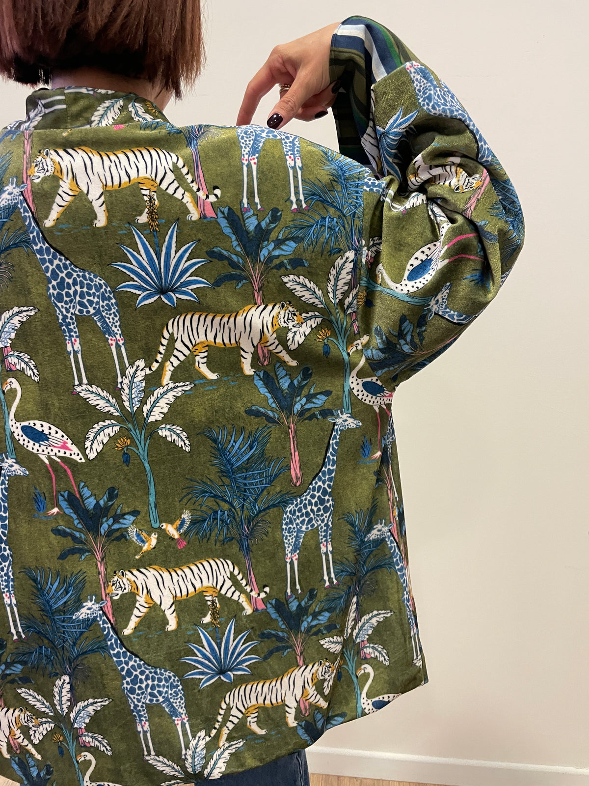 HAVEONE - Kimono in velluto in fantasia nomad verde e azzurro