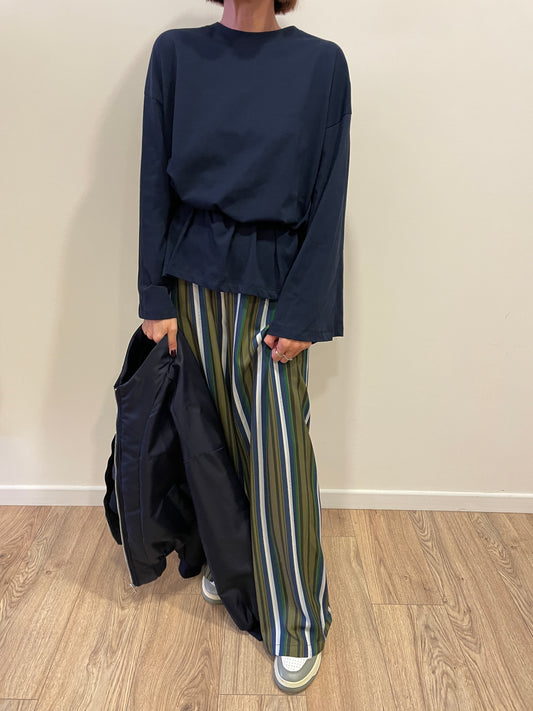 VICOLO - T-shirt in cotone a manica lunga oversize color blu