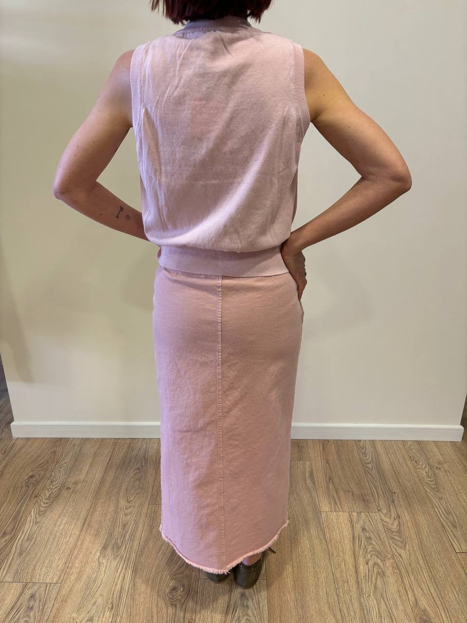 SAIPH - Gonna in denim rosa lunga con spacco frontale