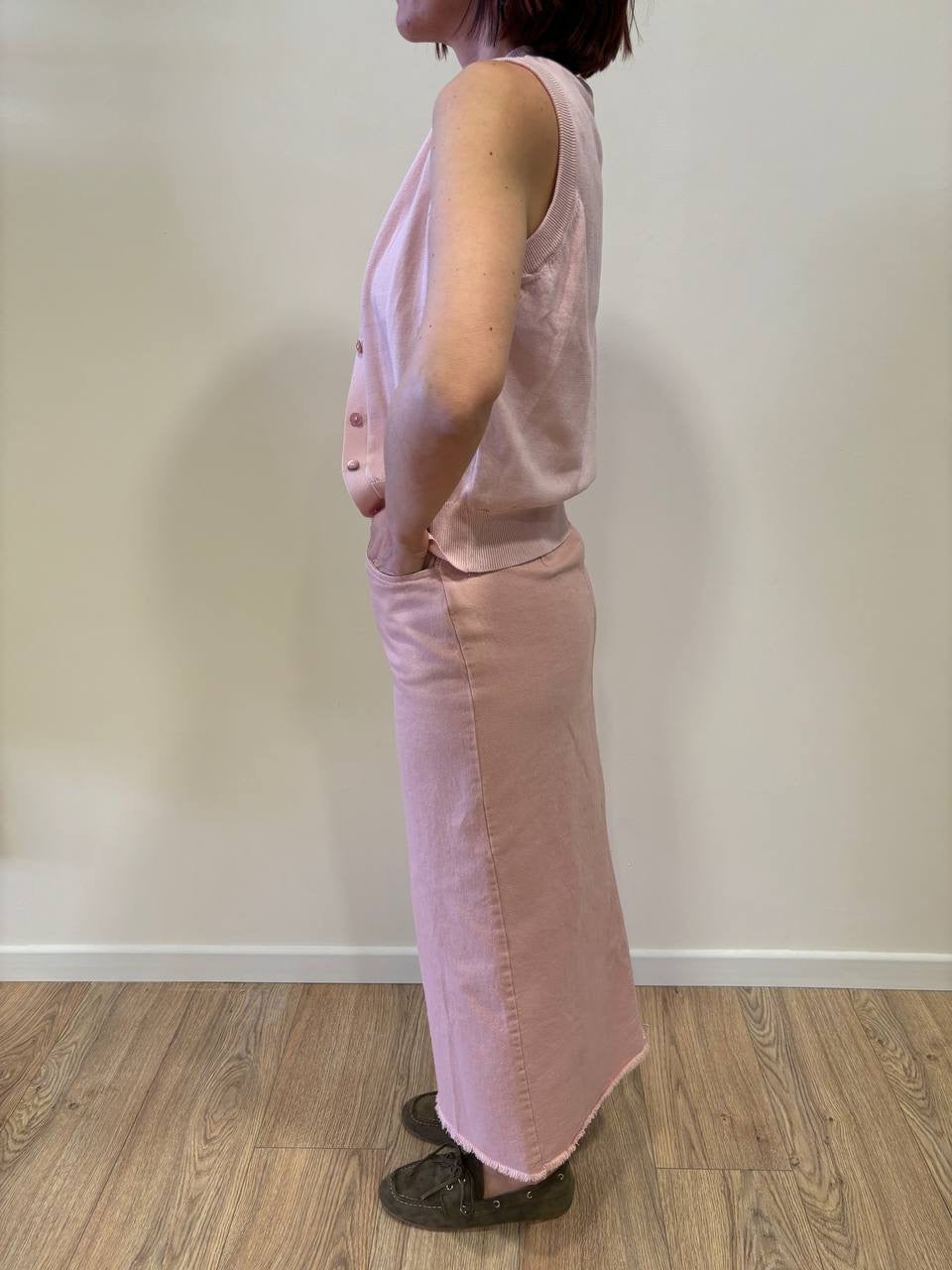 SAIPH - Gonna in denim rosa lunga con spacco frontale