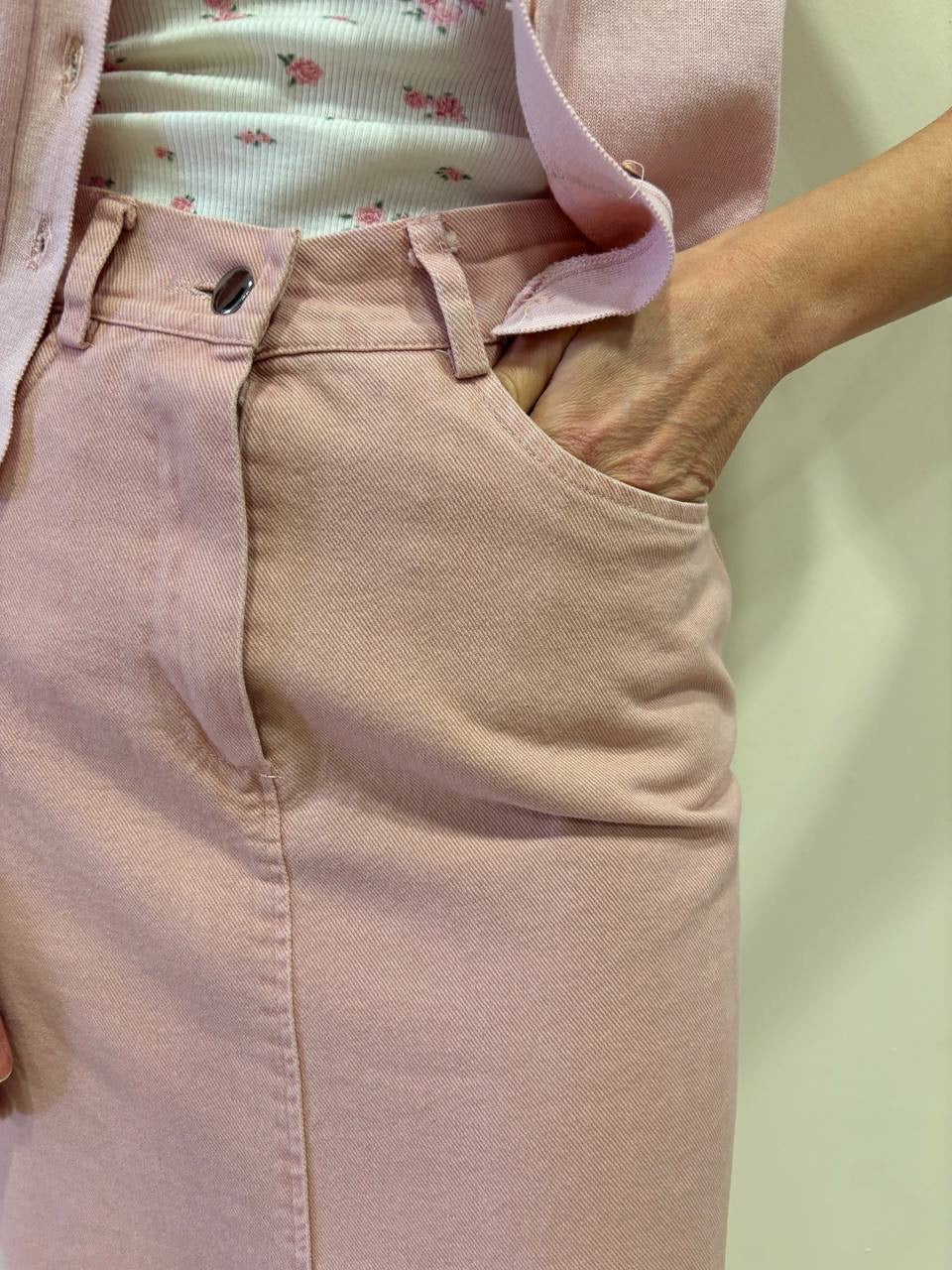 SAIPH - Gonna in denim rosa lunga con spacco frontale