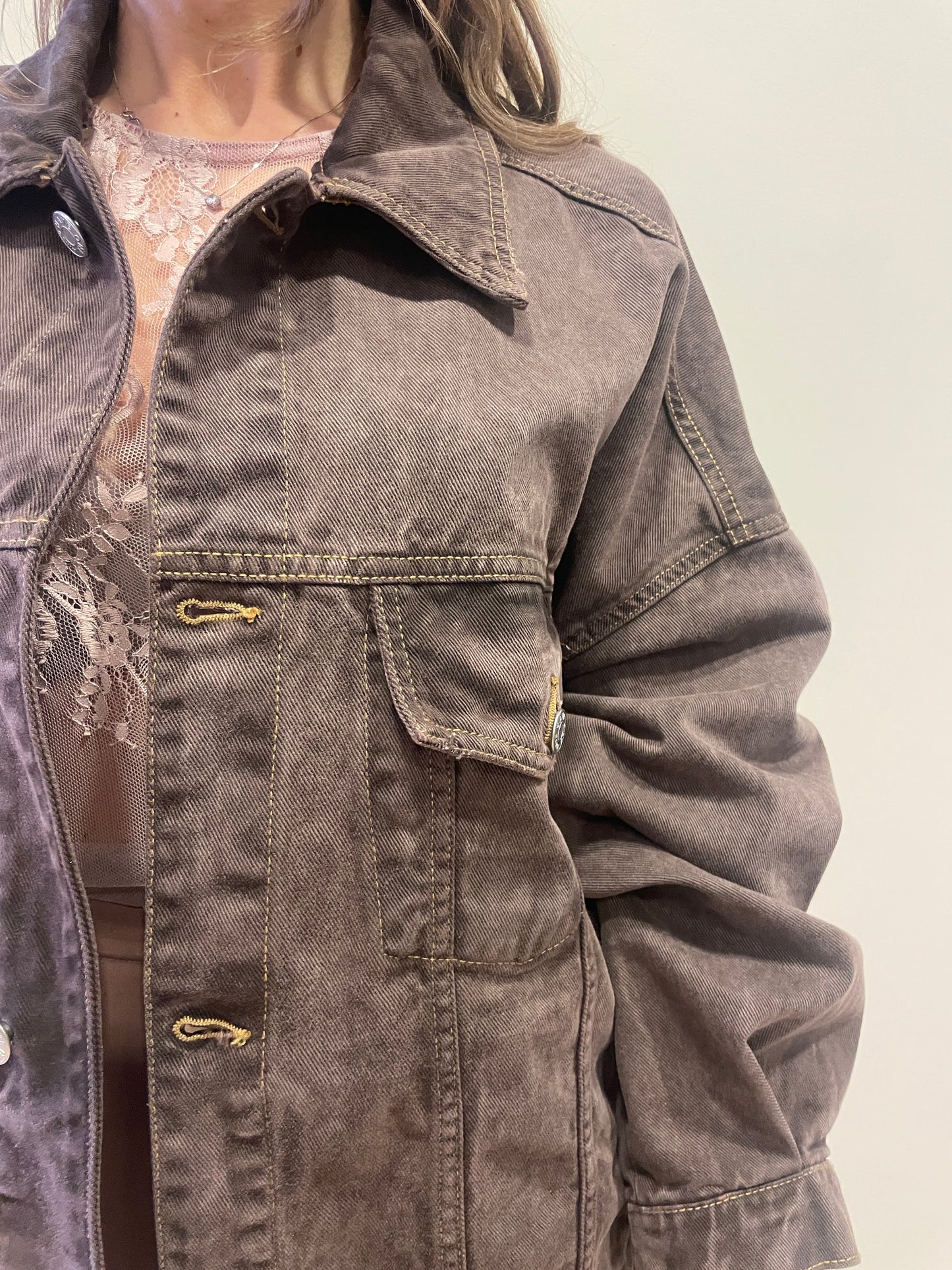 HAVEONE - Giacca in denim testa moro over con bottoni