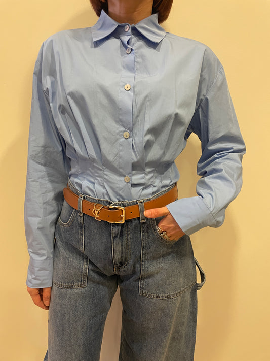 SAIPH - Camicia azzurro oxford con dettaglio arricciature