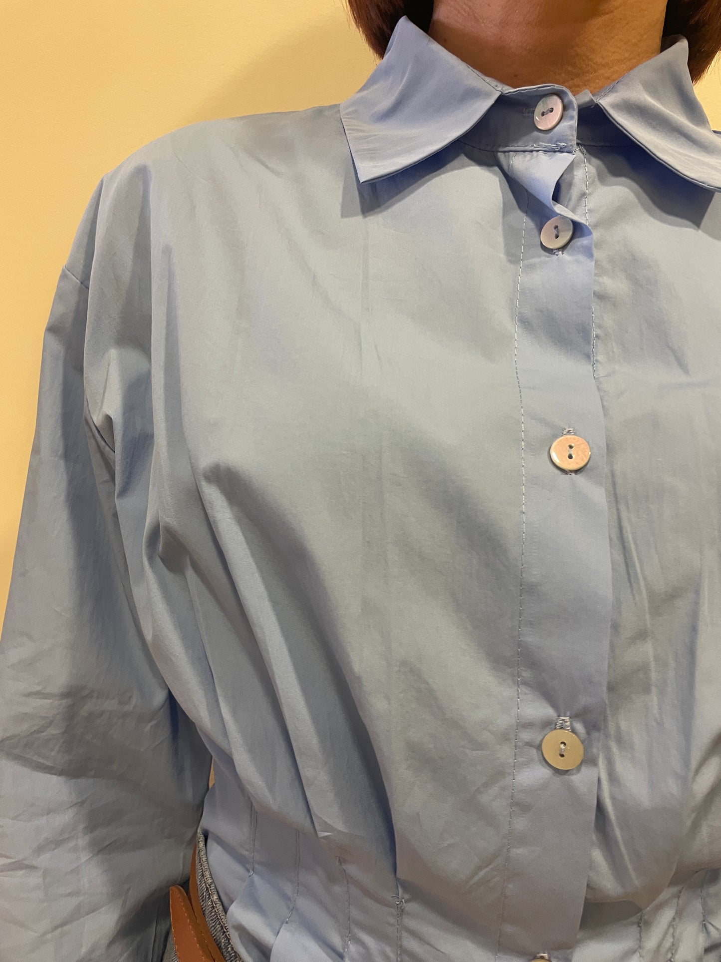 SAIPH - Camicia azzurro oxford con dettaglio arricciature