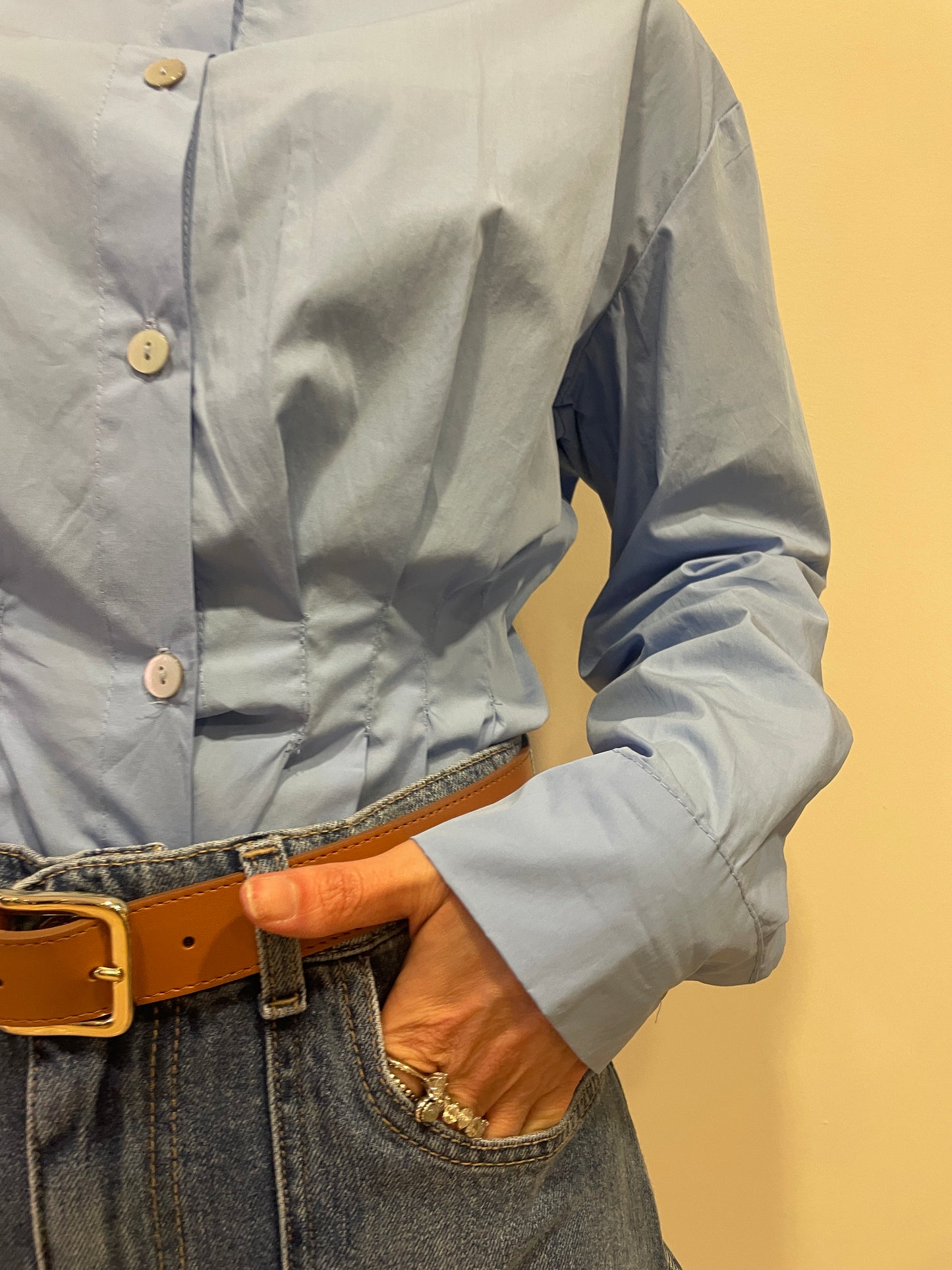 SAIPH - Camicia azzurro oxford con dettaglio arricciature