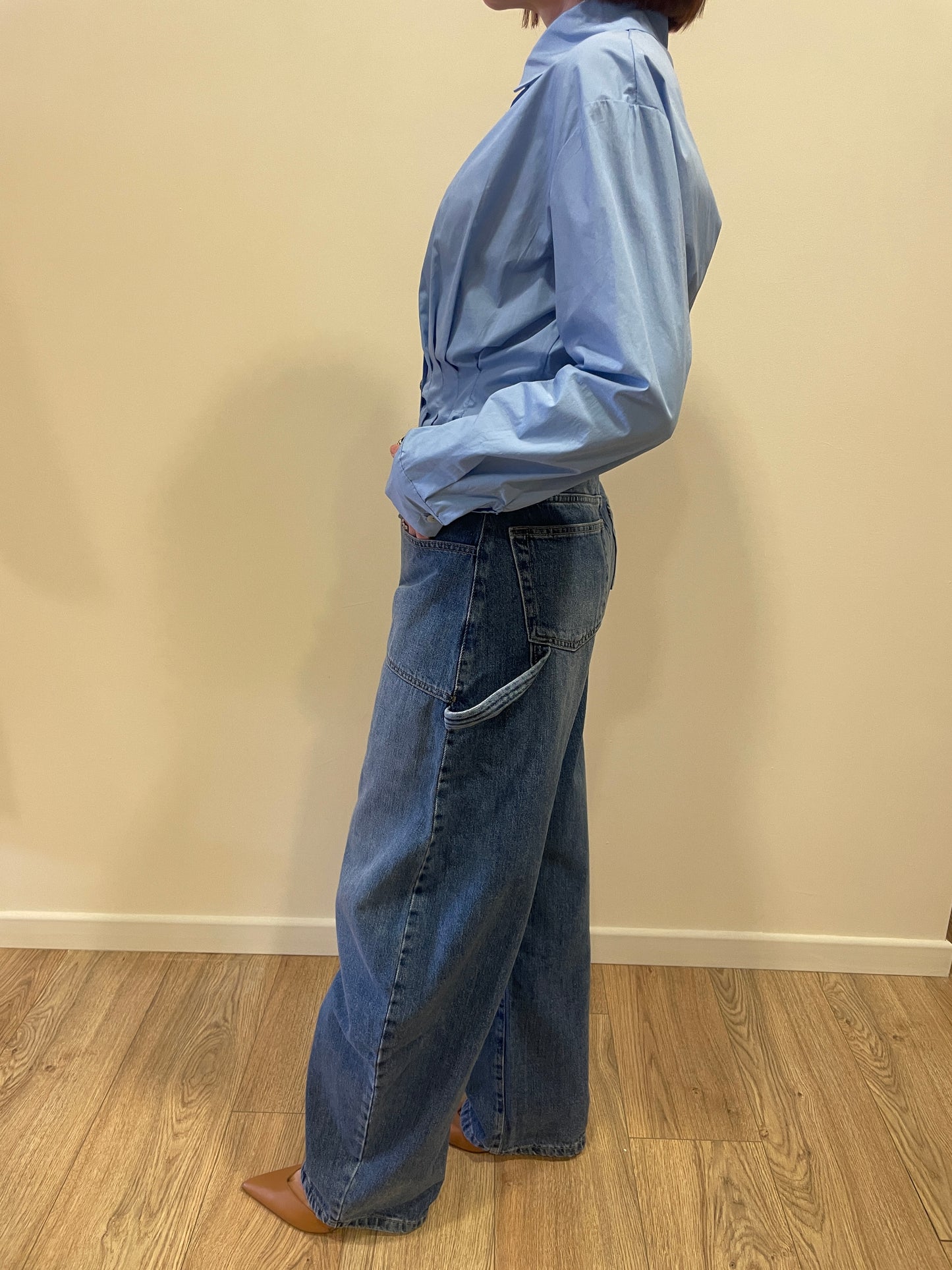SAIPH - Camicia azzurro oxford con dettaglio arricciature