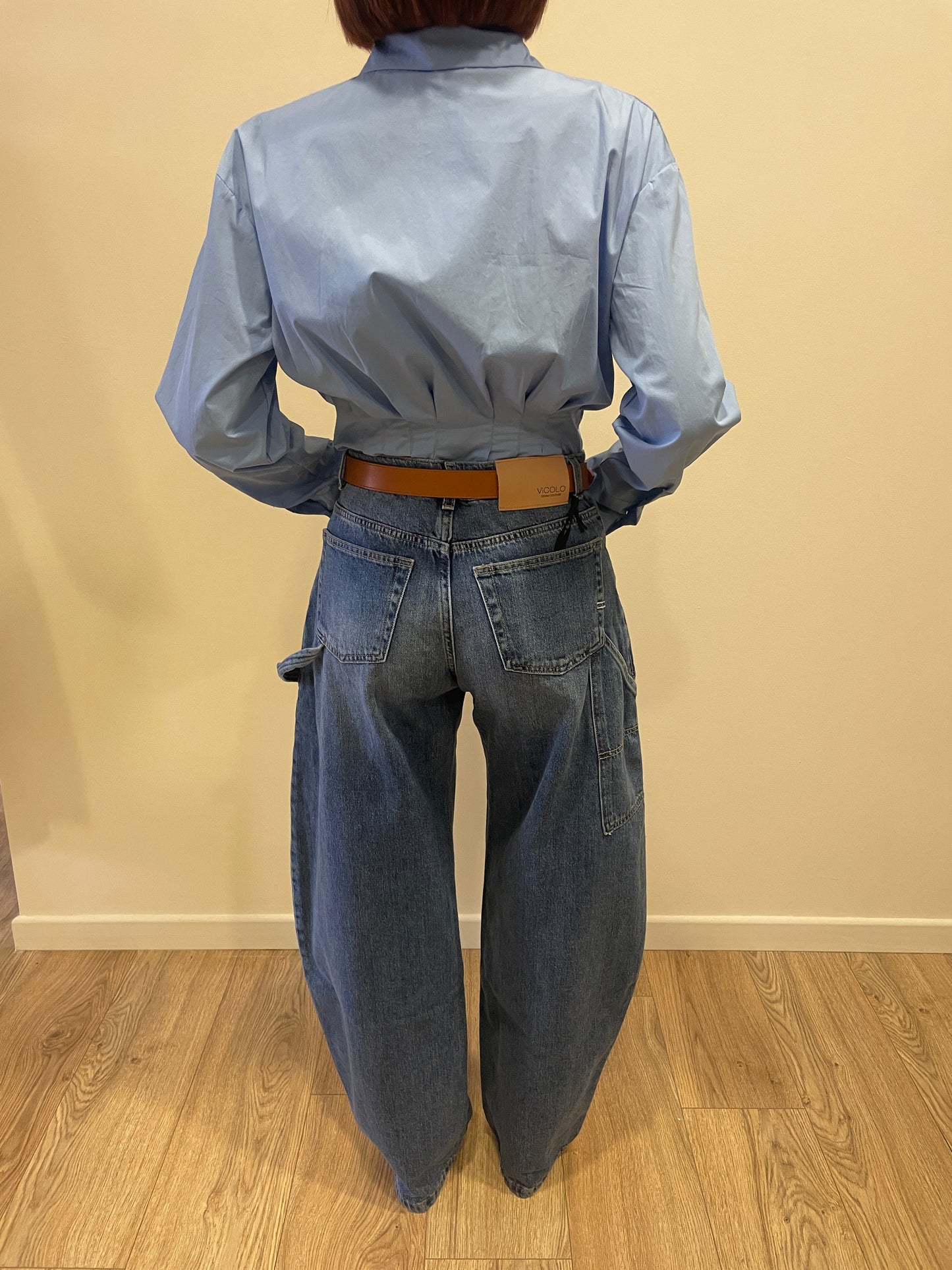 SAIPH - Camicia azzurro oxford con dettaglio arricciature