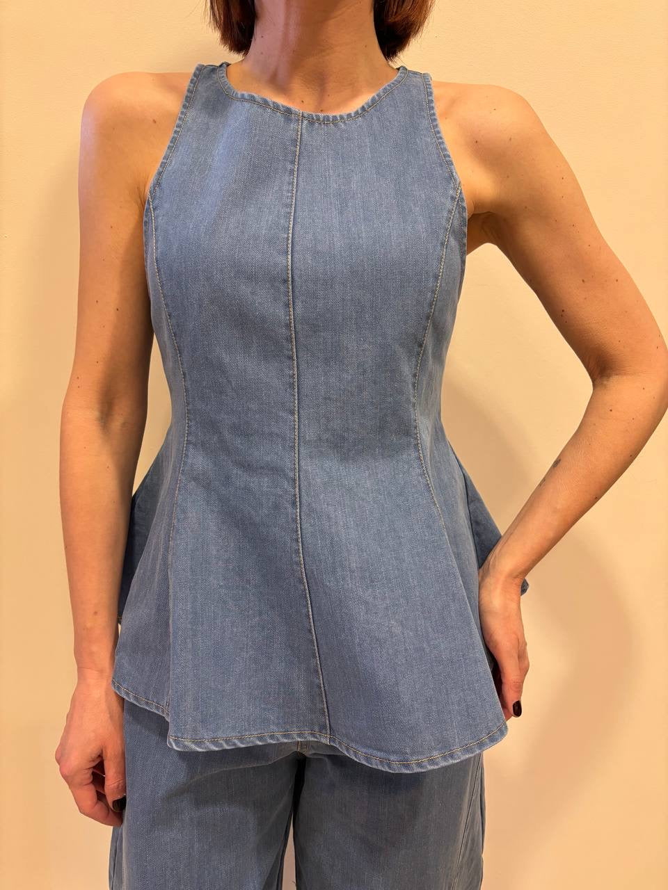 KONTATTO - Gilet in denim con dettaglio pinces chiuse