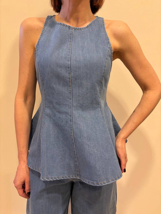 KONTATTO - Gilet in denim con dettaglio pinces chiuse