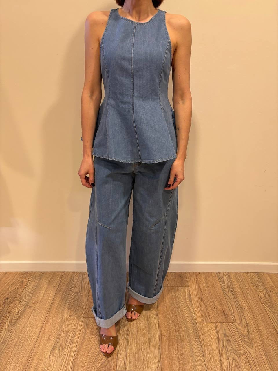 KONTATTO - Gilet in denim con dettaglio pinces chiuse