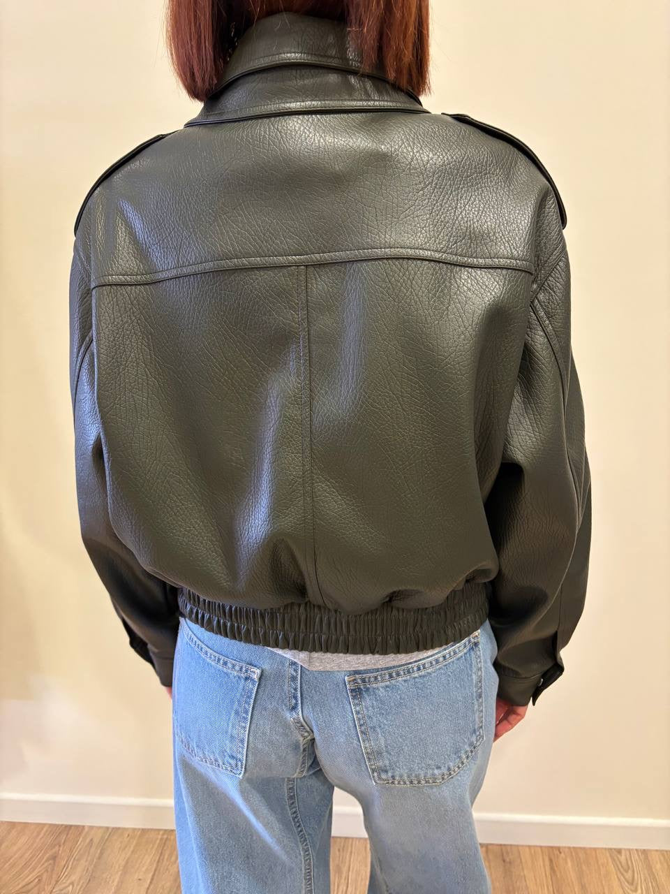 KONTATTO - Bomber in ecopelle verde militare con doppia zip