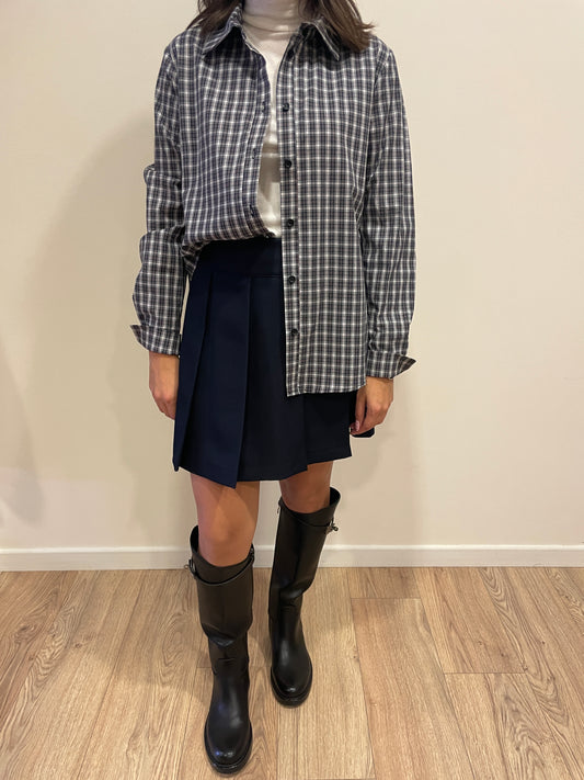 SUSY MIX - Camicia in cotone a quadri color grigio e bianco