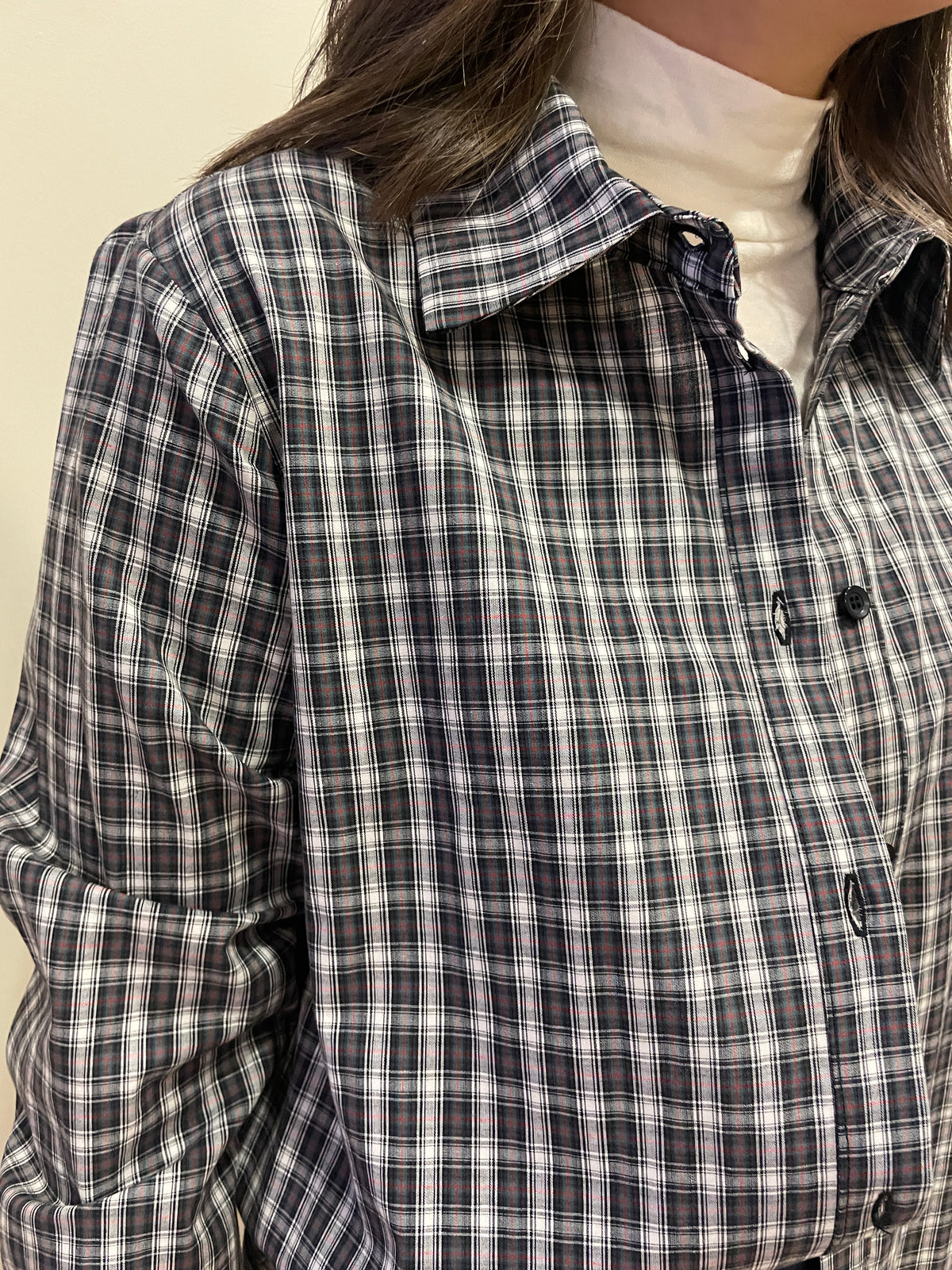 SUSY MIX - Camicia in cotone a quadri color grigio e bianco