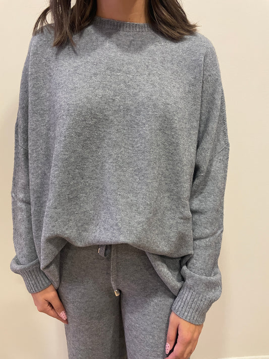 HAVEONE - Completo in misto viscosa con maglia a girocollo e pantalone con elastico e laccetto regolabile in vita color grigio