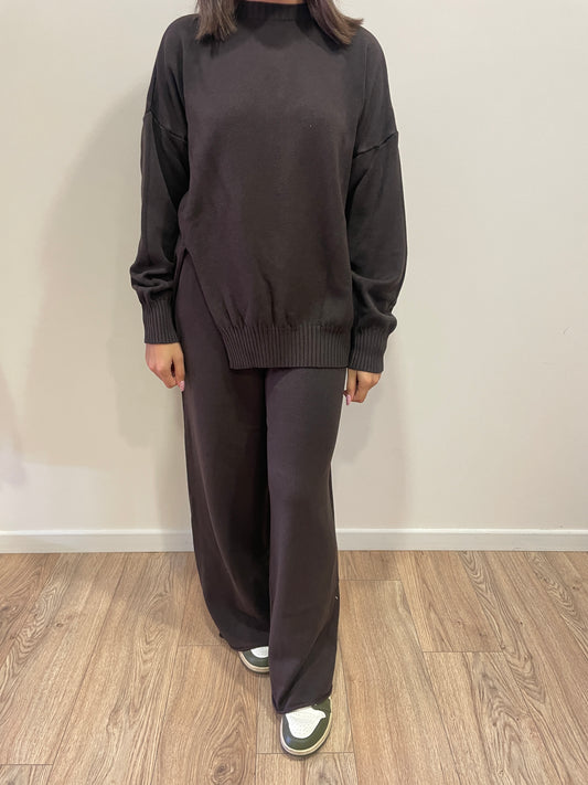 SUSY MIX - Maglia a girocollo con spacco laterale color moro