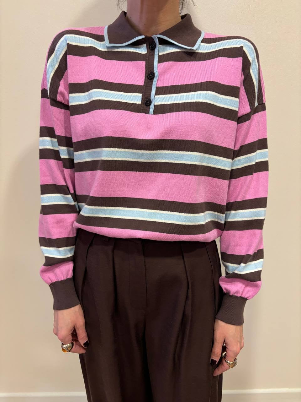 VICOLO - Polo a righe a contrasto rosa e azzurro con colletto