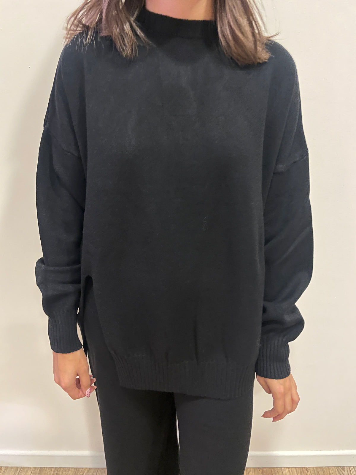 SUSY MIX - Pantalone in maglia a palazzo con elastico color nero