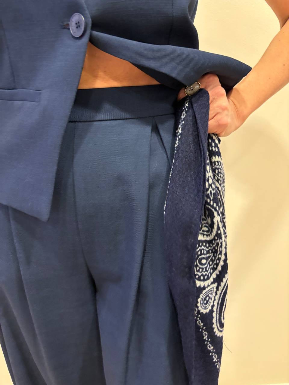 KAOS - Pantalone a palazzo blu con pinces ed elastico