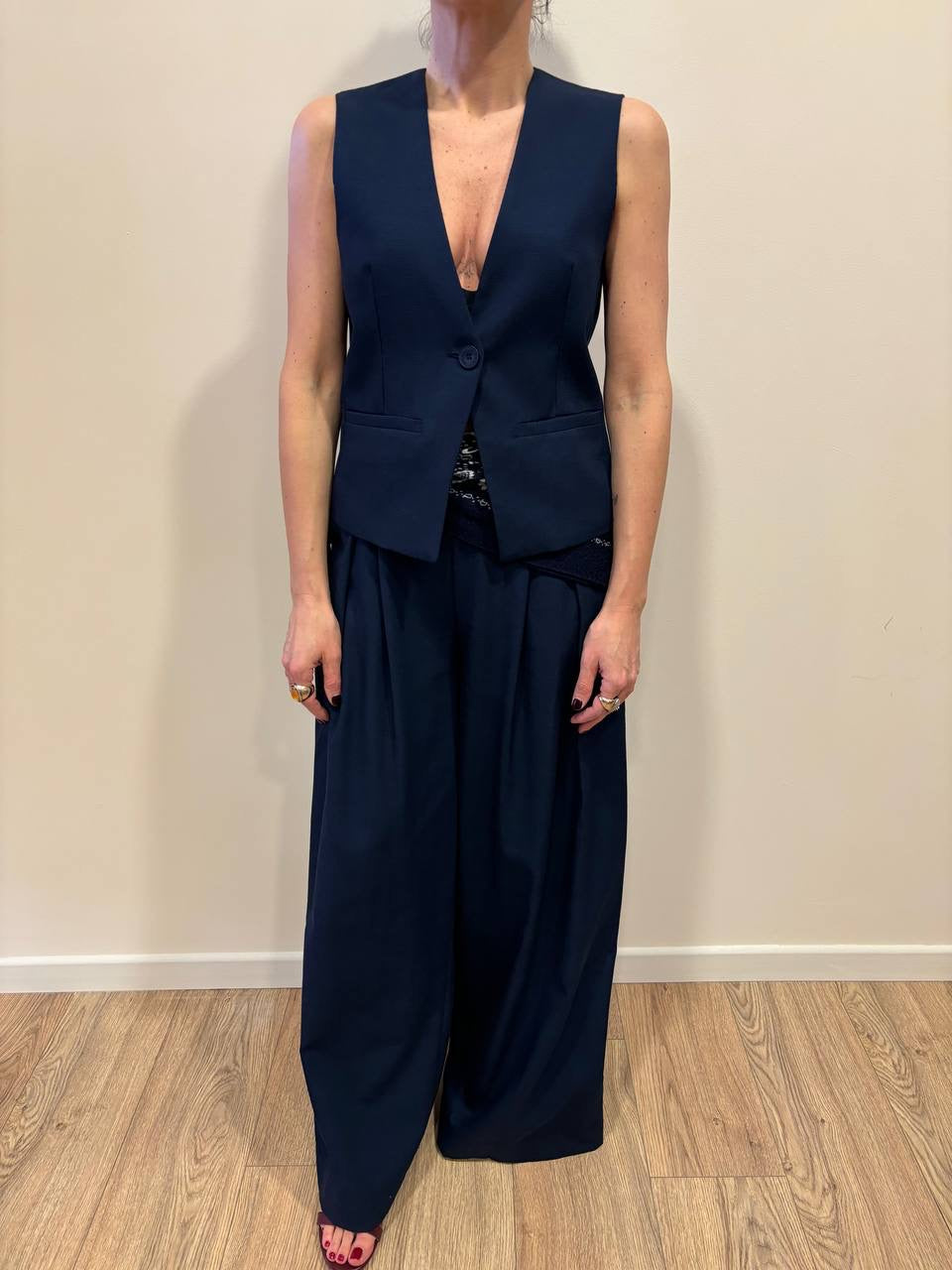 KAOS - Pantalone a palazzo blu con pinces ed elastico
