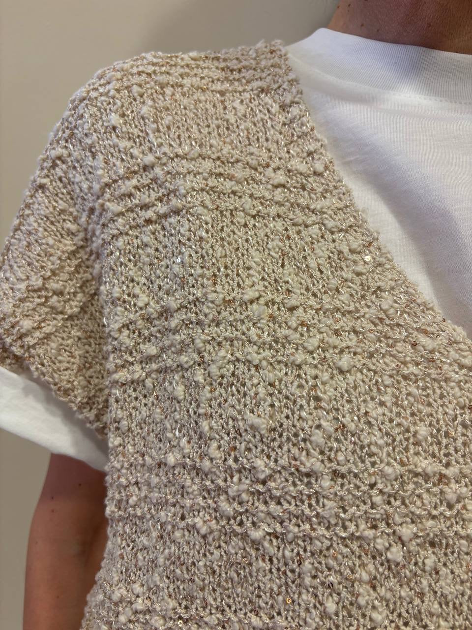 SOUVENIR - Gilet in maglia con scollo a V e micro paillettes