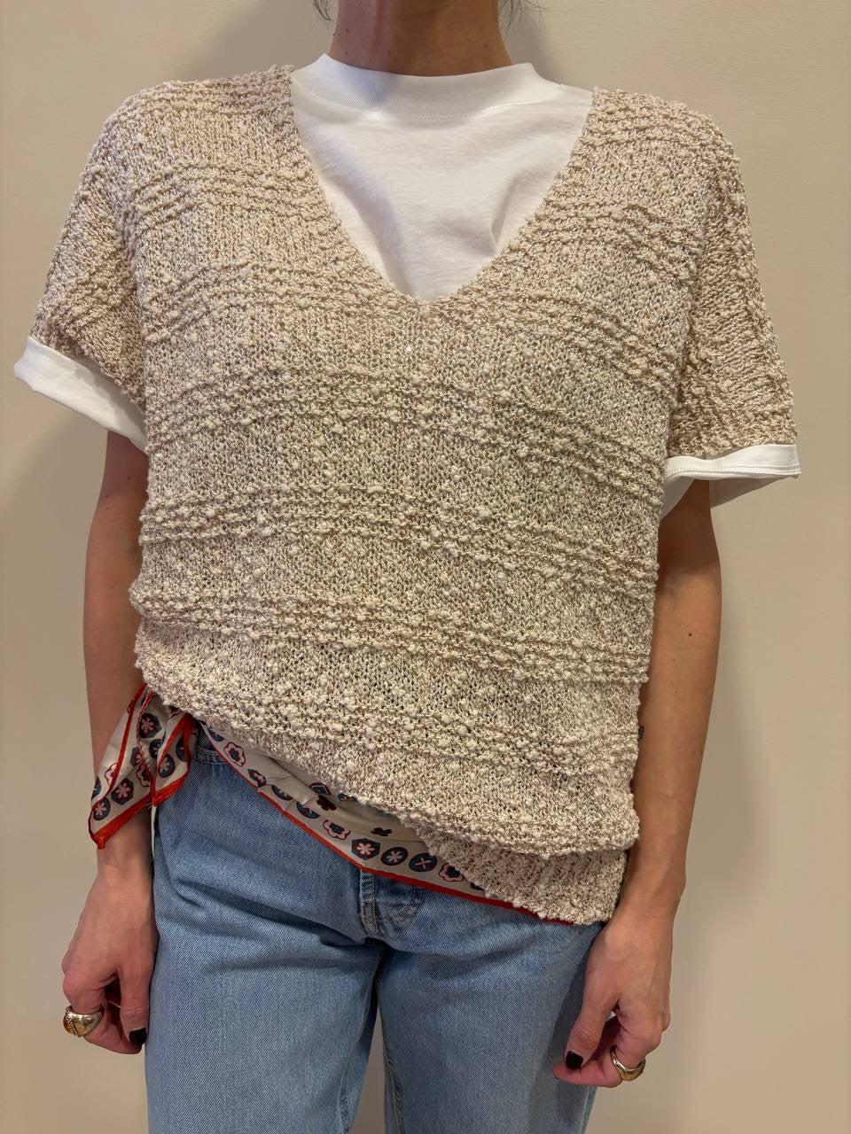 SOUVENIR - Gilet in maglia con scollo a V e micro paillettes