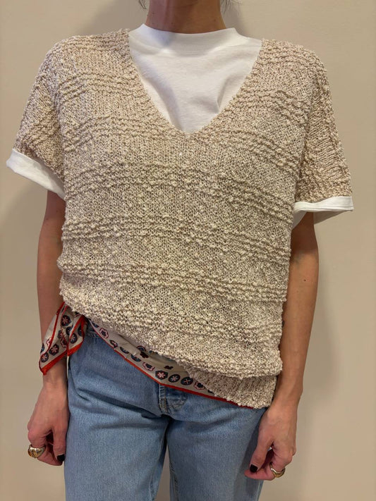 SOUVENIR - Gilet in maglia con scollo a V e micro paillettes
