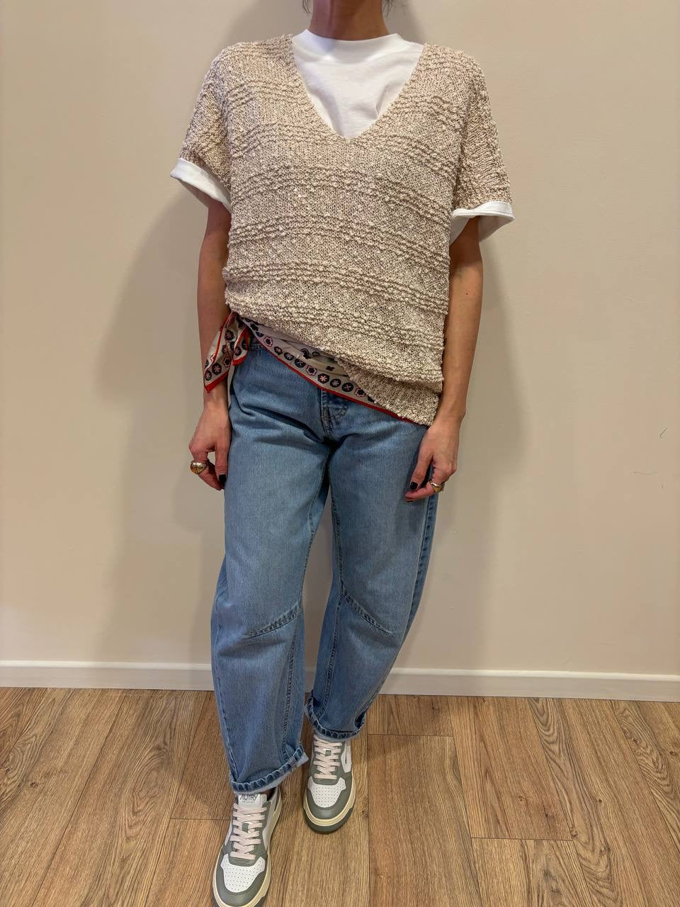 SOUVENIR - Gilet in maglia con scollo a V e micro paillettes
