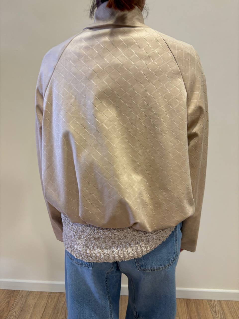 HAVEONE - Bomber in ecocamoscio beige intrecciato con bottoni e colletto
