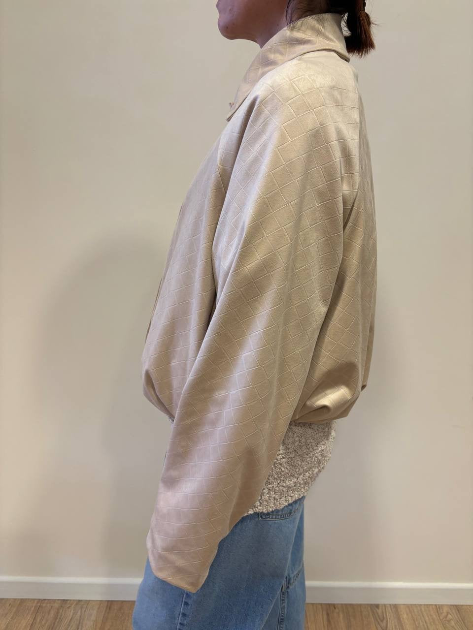 HAVEONE - Bomber in ecocamoscio beige intrecciato con bottoni e colletto